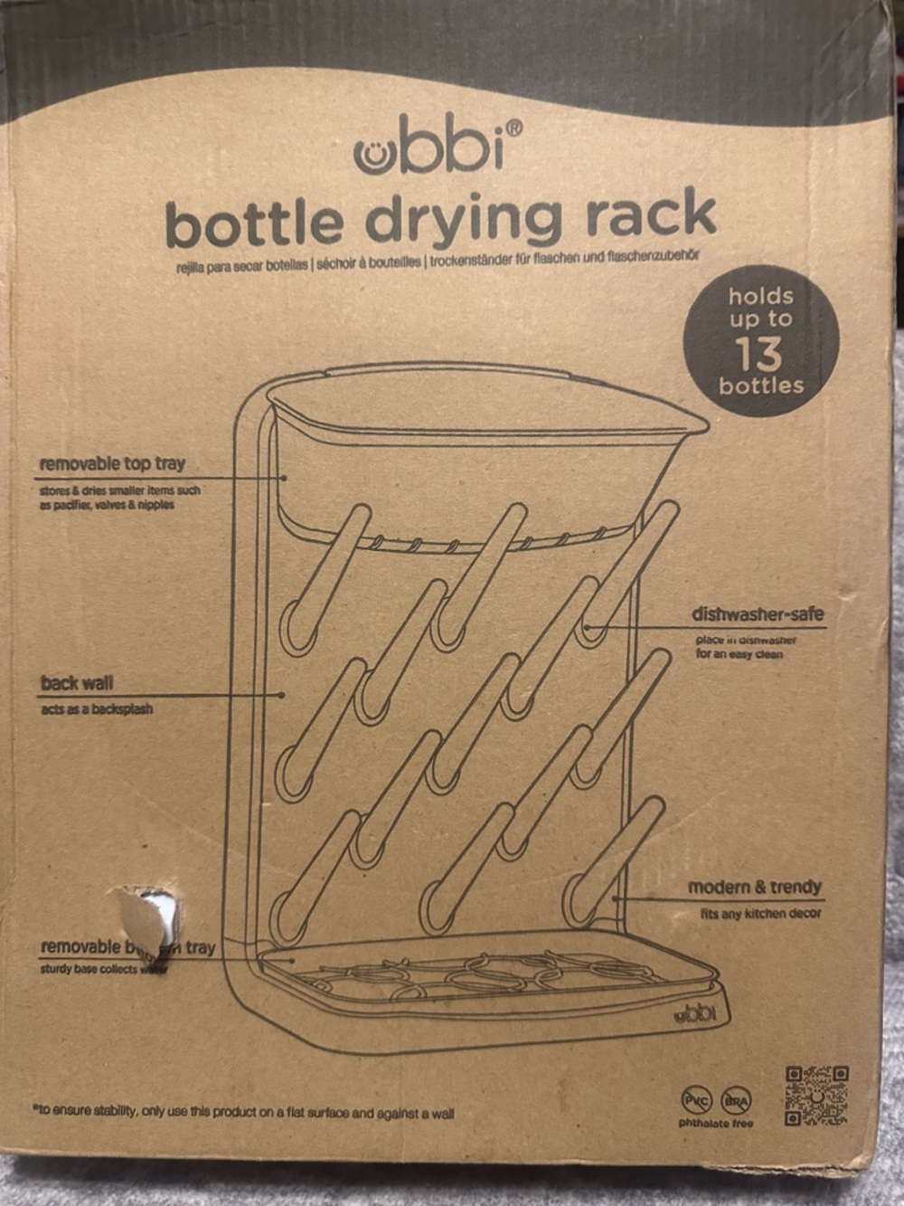 Ubbi Bottle Drying Rack in White - Holds up to 13 Bottles